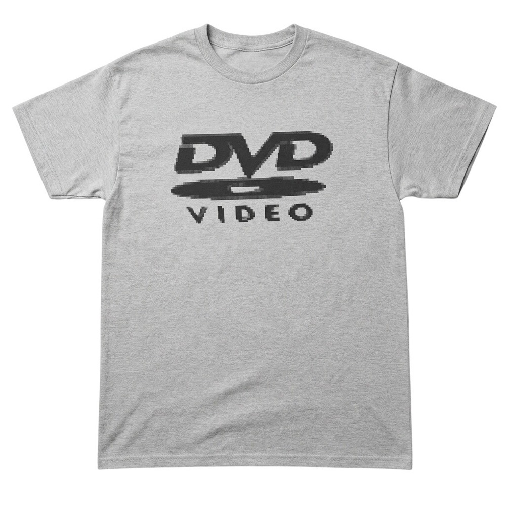 DVD Video Logo Graphic Tee Gray Cotton Unisex Retro Y2K Tech Glitch T-Shirt